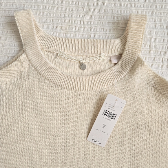 NWT Anthropologie x Knitted & Knotted Cream Cold Shoulder Bell Sleeve Sweater - Picture 3 of 16